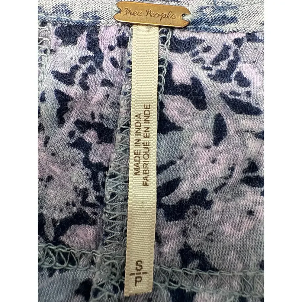 Free People Small S Floral Slub Knit Cap Sleeve Top Purple Grey Boho Raw Hem
